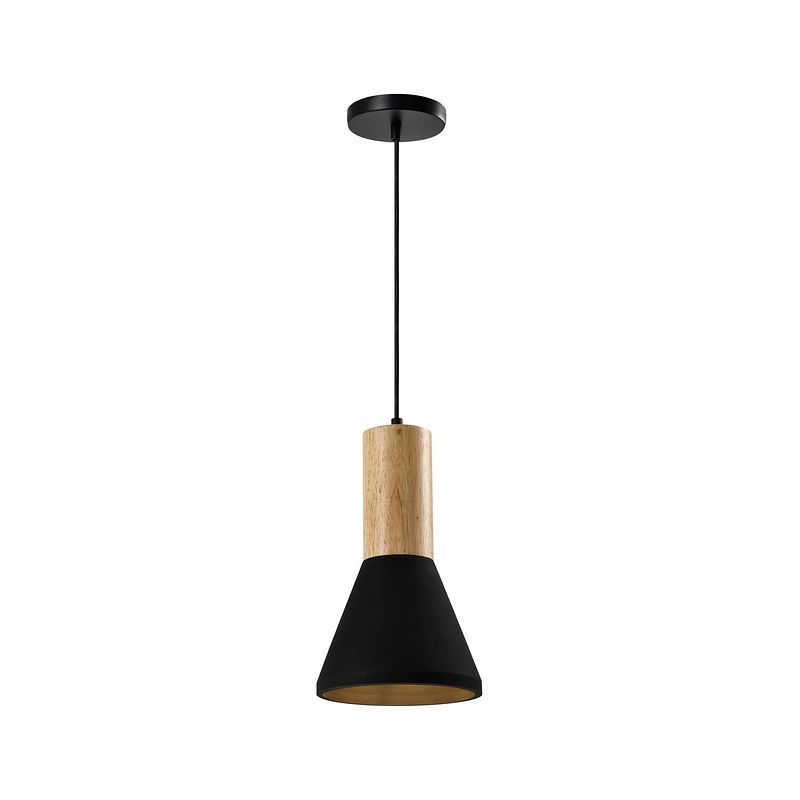 Foto van Quvio hanglamp langwerpig beton met hout zwart - quv5142l-black