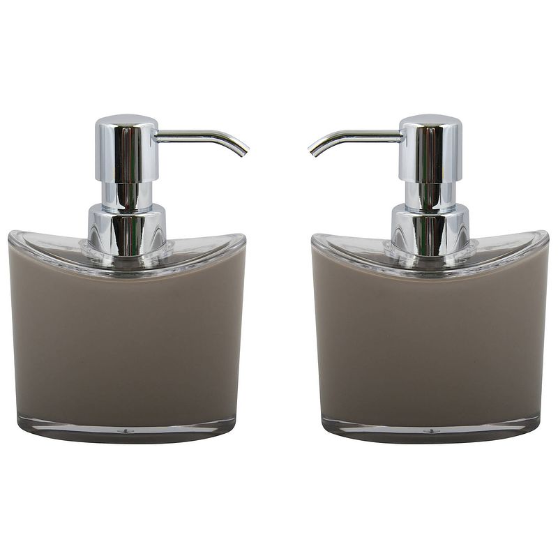 Foto van Msv zeeppompje/dispenser aveiro - 2x - ps kunststof - beige/zilver - 11 x 14 cm - 260 ml - zeeppompjes