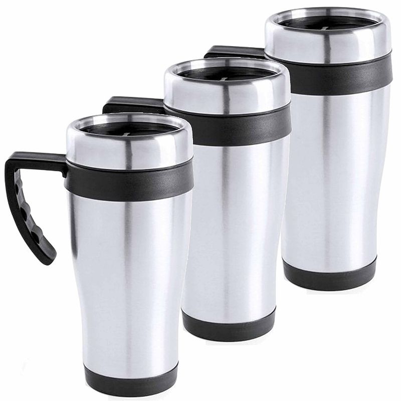 Foto van 3x thermosbekers/warmhoudbekers zilver/zwart 500 ml - thermosbeker