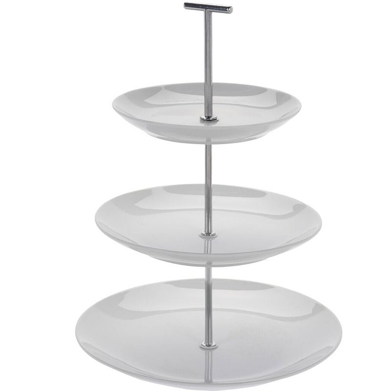 Foto van Excellent houseware etagere met 3 lagen - wit - porselein - 36 cm hoog - etageres