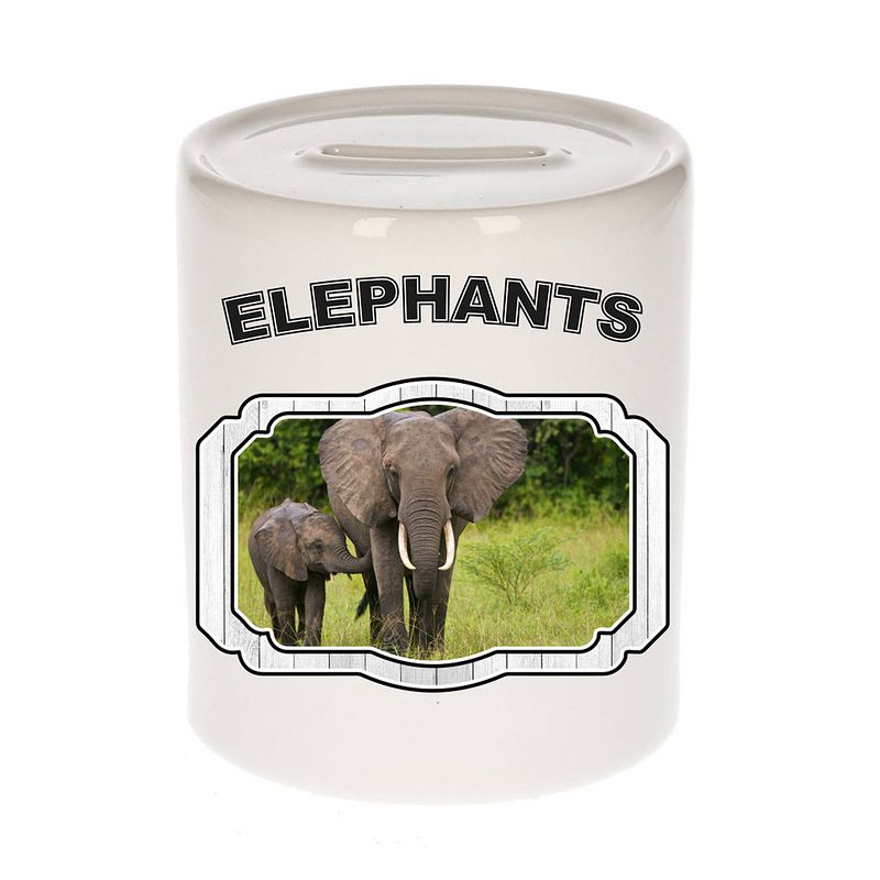 Foto van Dieren olifant spaarpot - elephants/ olifanten spaarpotten kinderen 9 cm - spaarpotten