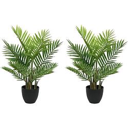 Foto van 2x groene areca/goudpalm kunstplanten 73 cm in zwarte pot - kunstplanten/nepplanten - palmen