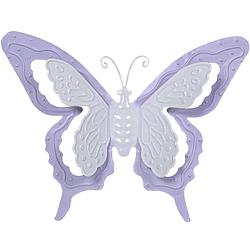 Foto van Mega collections tuin/schutting decoratie vlinder - metaal - lila paars - 46 x 34 cm - tuinbeelden