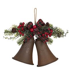 Foto van Haes deco - kersthanger bellen 22x12x16 cm - bruin - kerstdecoratie, decoratie hanger, kerstboomversiering