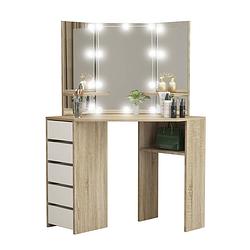 Foto van Ml-design kaptafel met led-verlichting, wit/sonoma, 110x141,5x54 cm, gemaakt van mdf-spaanplaat