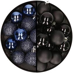 Foto van 36x stuks kunststof kerstballen donkerblauw en zwart 3 en 4 cm - kerstbal