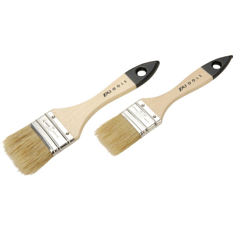 Foto van Fx tools verfkwasten set - 2-delig - plat - 3.8 cm en 5 cm breed - hout - verfkwasten