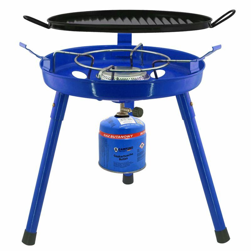 Foto van Camping gasgrill/grillplaat 3-in-1 - blauw - incl. gas navulling 500 gram - kookbranders