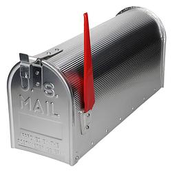 Foto van Ml-design us brievenbus met opsteekbare vlag in rood, zilver, gemaakt van aluminium