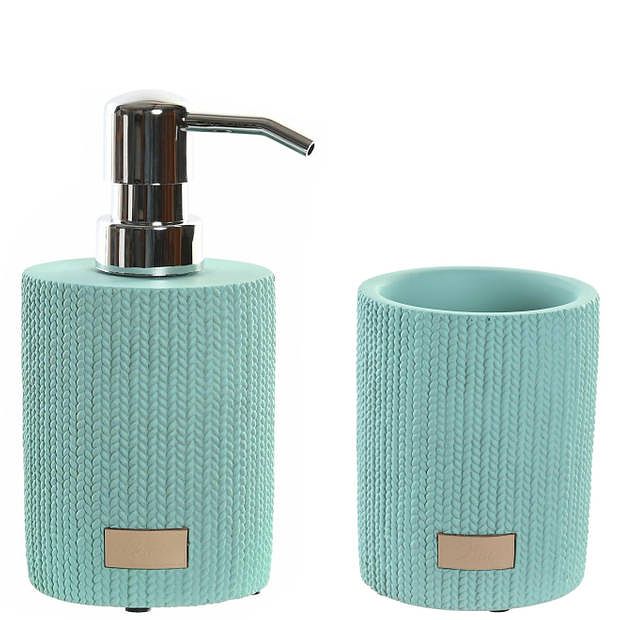 Foto van Badkamer accessoires setje drinkbeker en zeeppompje 15 cm mintgroen - zeeppompjes