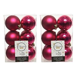 Foto van 24x kunststof kerstballen glanzend/mat bessen roze 6 cm kerstboom versiering/decoratie - kerstbal