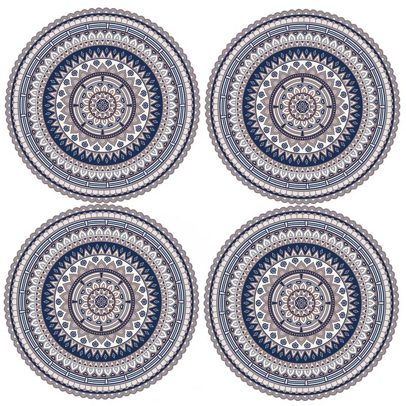 Foto van 4x stuks ibiza stijl ronde placemats van vinyl d38 cm blauw - placemats