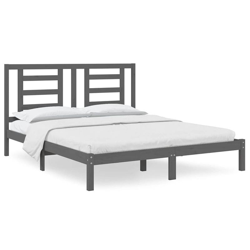 Foto van The living store houten bedframe - 205.5 x 165.5 x 31 cm - grijs - massief grenenhout