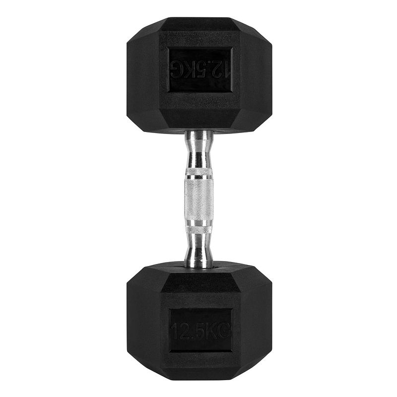 Foto van Ryzor hexagon dumbbell - 12,5 kg - rubber - zwart