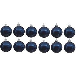 Foto van 12x glazen kerstballen glans donkerblauw 10 cm kerstboom versiering/decoratie - kerstbal