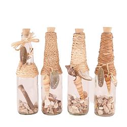 Foto van Fles glas met schelpen en label 24x7x7cm