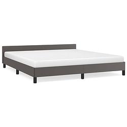 Foto van The living store bedframe - grijs - kunstleer - multiplex lattenbodem - 203 x 183 x 50 cm - geschikt voor matras 180 x