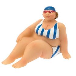 Foto van Decoratie beeld dikke dame 4 cm in blauw/witte bikini - beeldjes