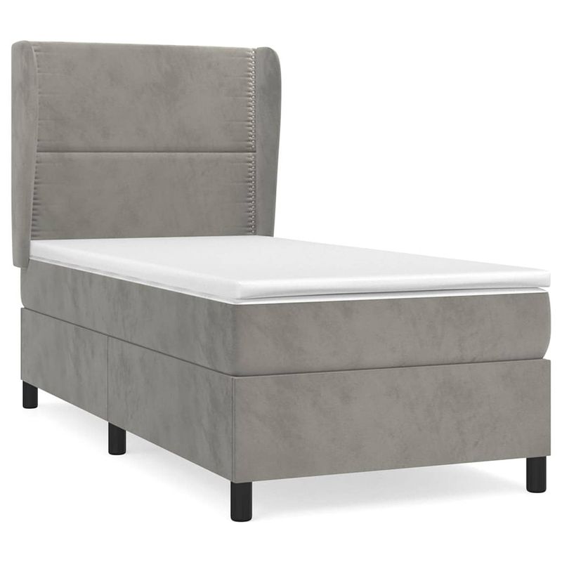 Foto van The living store boxspringbed - luxe - bed - 203x103x118/128 cm - fluweel - lichtgrijs