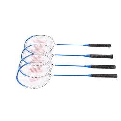 Foto van 2 sets met 2 badmintonrackets en 3 shuttles aluminium/bio plastic rackettas blauw tennistas 68cm*22.5cm