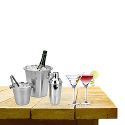 Foto van Complete bar set met 4x martini cocktailglazen en cocktailshaker - cocktailglazen