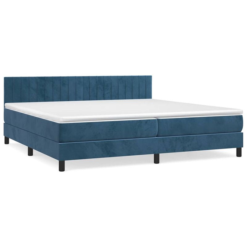 Foto van The living store boxspringbed - donkerblauw fluweel - 203 x 200 x 78/88 cm - pocketvering matras - middelharde