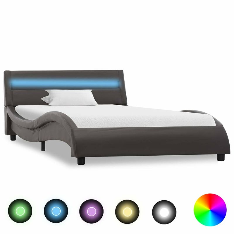 Foto van Vidaxl bedframe met led kunstleer grijs 100x200 cm