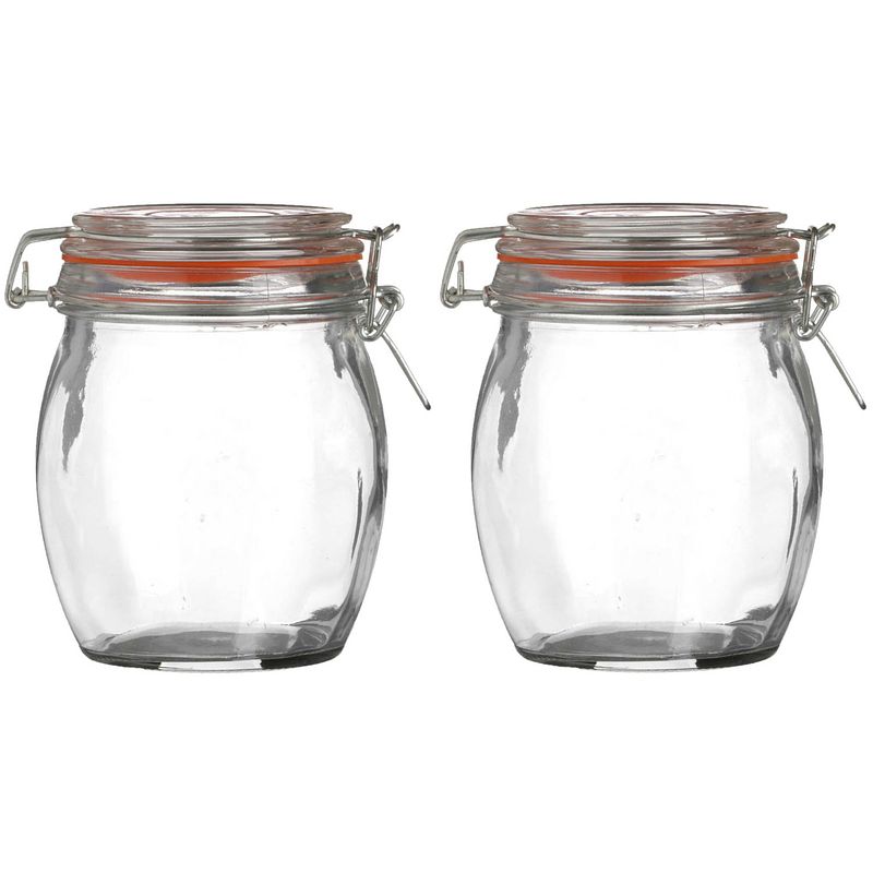 Foto van Urban living voorraadpot/bewaarpot - 2x - 750 ml - glas - met beugelsluiting - d11 x h14 cm - voorraadpot