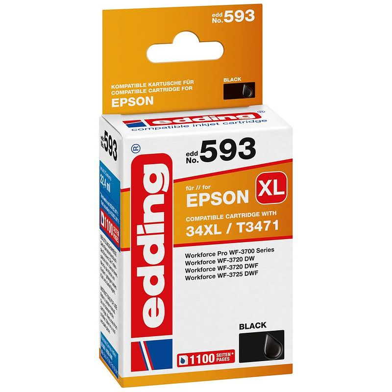 Foto van Edding cartridge vervangt epson 34xl / t3471 compatibel single zwart edd-593 18-593