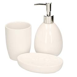 Foto van Witte badkamer/toilet accessoires set 3-delig van dolomiet - badkameraccessoireset