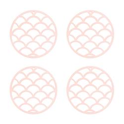 Foto van Krumble siliconen pannenonderzetter rond met schubben patroon - roze - set van 4
