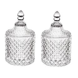 Foto van 2x stuks snoeppotten/voorraadpotten 0,28l diamant glas met deksel - voorraadpot