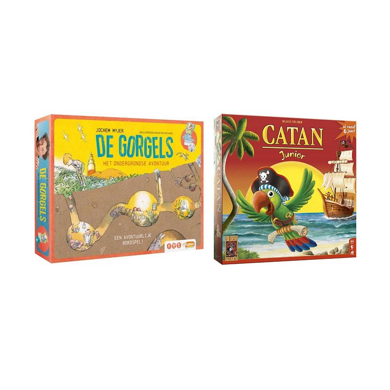 Foto van Spellenbundel - bordspel - 2 stuks - de gorgels spel het ondergrondse avontuur & catan junior