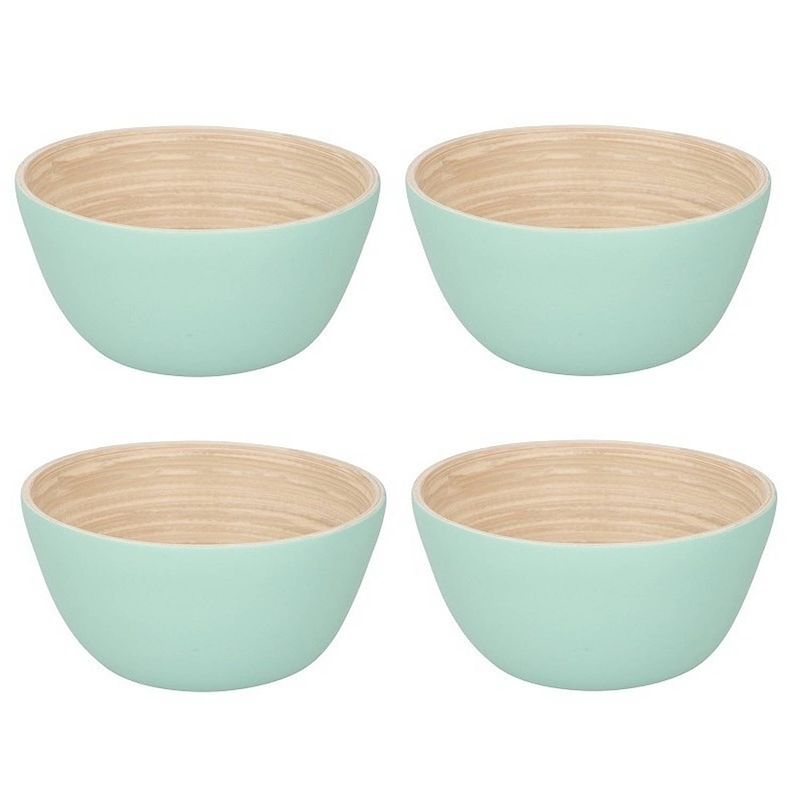 Foto van 4x bamboe snack schaaltjes pastelgroen 12 cm - snack en tapasschalen