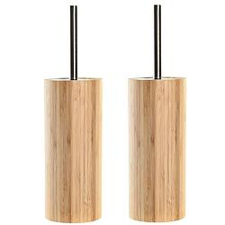 Foto van 2x stuks wc/toiletborstel in houder bruin bamboe hout 37 x 10 cm - toiletborstels