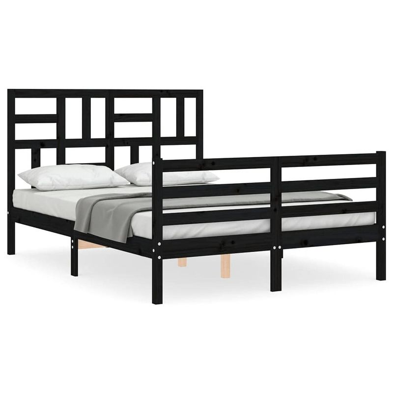 Foto van The living store bed - massief grenenhout - 195.5 x 125.5 x 104 cm - zwart - 120 x 190 cm