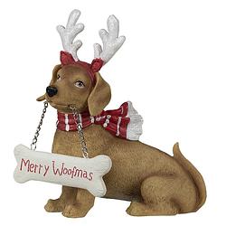 Foto van Clayre & eef decoratie figuur 19*9*21 cm bruin kunststof merry woofmas kerstfiguren kerstversiering bruin kerstfiguren