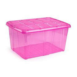 Foto van 1x opslagbakken/organizers met deksel 60 liter 63 x 46 x 32 transparant roze - opbergbox