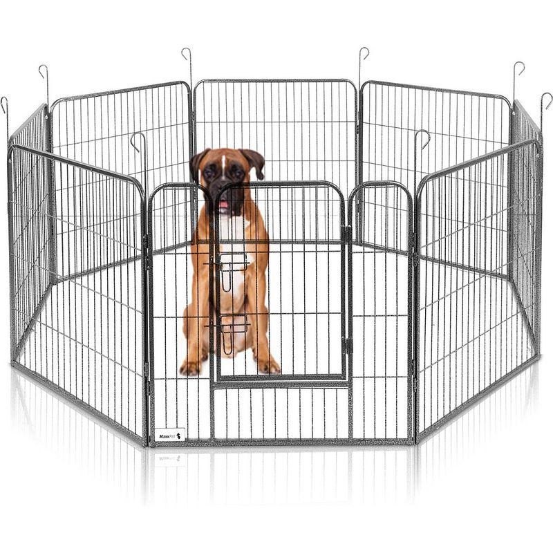 Foto van Maxxpet hondenren - puppyren met 8 kennelpanelen - staal - 80 x 80 cm - ø 210 cm