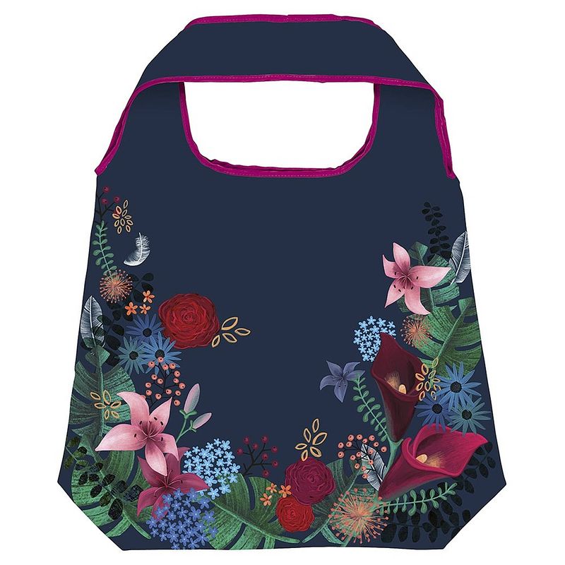 Foto van Moses opvouwbare boodschappentas bloemen 10 liter donkerblauw