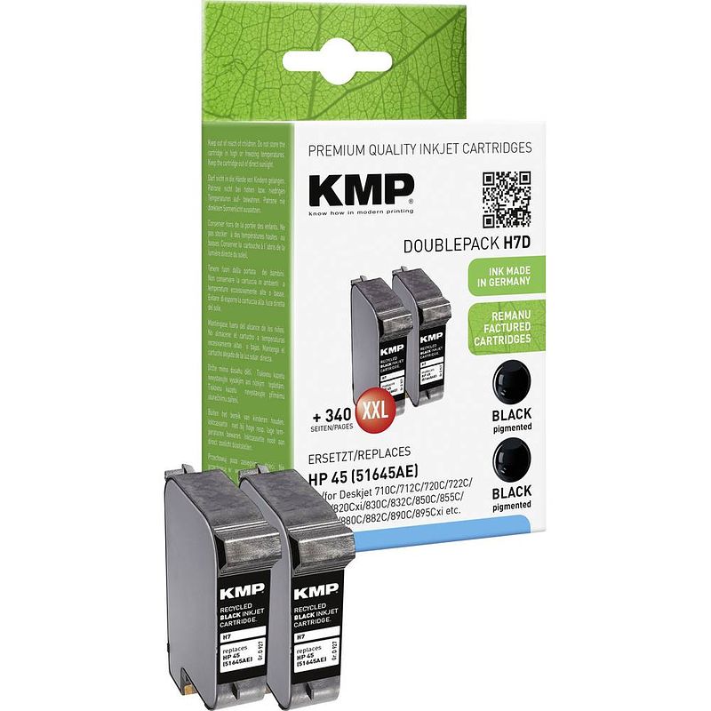 Foto van Kmp inkt vervangt hp 45 compatibel 2-pack zwart h7d 0927,4021