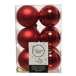 Foto van 12x kunststof kerstballen glanzend/mat kerst rood 6 cm kerstboom versiering/decoratie - kerstbal