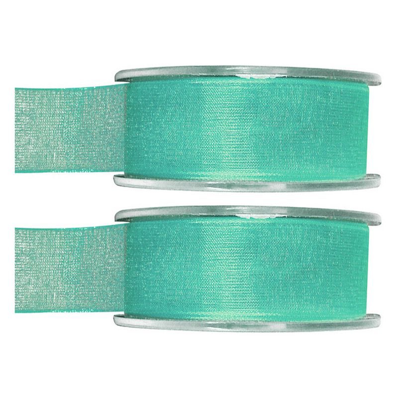 Foto van 2x hobby/decoratie mintgroene organza sierlinten 2,5 cm/25 mm x 20 meter - cadeaulinten