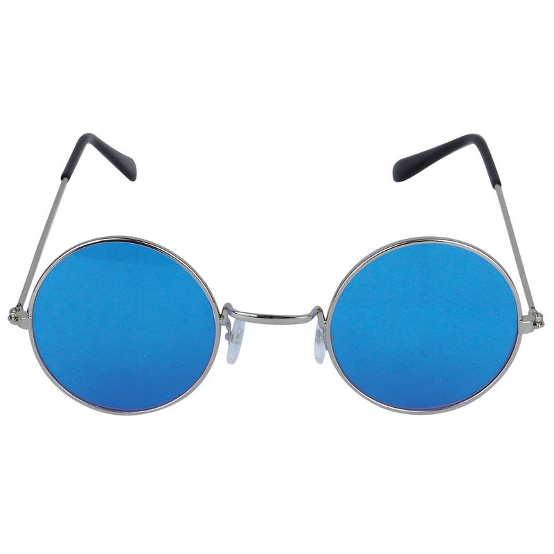 Foto van Blauwe hippie flower power zonnebril met ronde glazen - verkleedbrillen