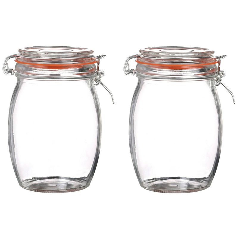 Foto van Urban living weckpot/inmaakpot - 2x - 1l - glas - met beugelsluiting - d10 x h17 cm - weckpotten