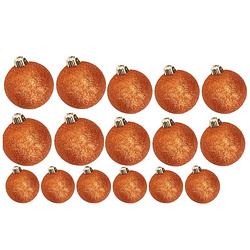 Foto van Kerstversiering set glitter kerstballen oranje 6 - 8 -10 cm - pakket van 50x stuks - kerstbal