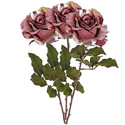 Foto van Top art kunstbloem roos glamour - 3x - donker roze - satijn - 61 cm - kunststof steel - decoratie bloemen - kunstbloemen