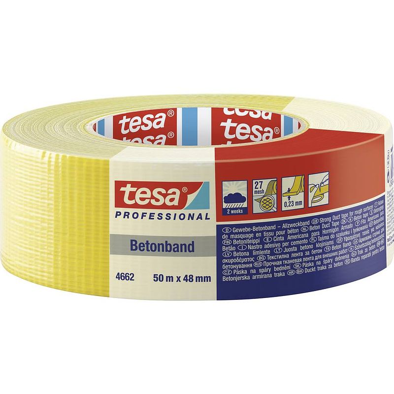 Foto van Tesa tesa 04662-00199-00 textieltape tesa professional geel (l x b) 50 m x 48 mm 1 stuk(s)