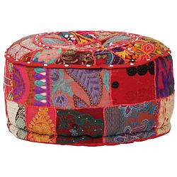 Foto van Vidaxl poef patchwork rond handgemaakt 40x20 cm katoen rood