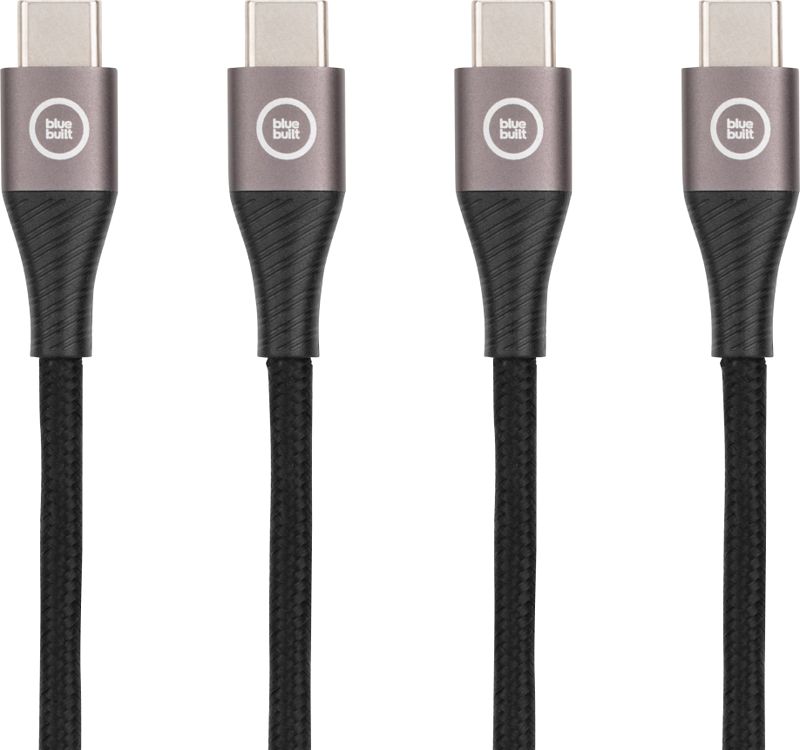 Foto van Bluebuilt usb c naar usb c kabel 1,5m nylon zwart duo pack